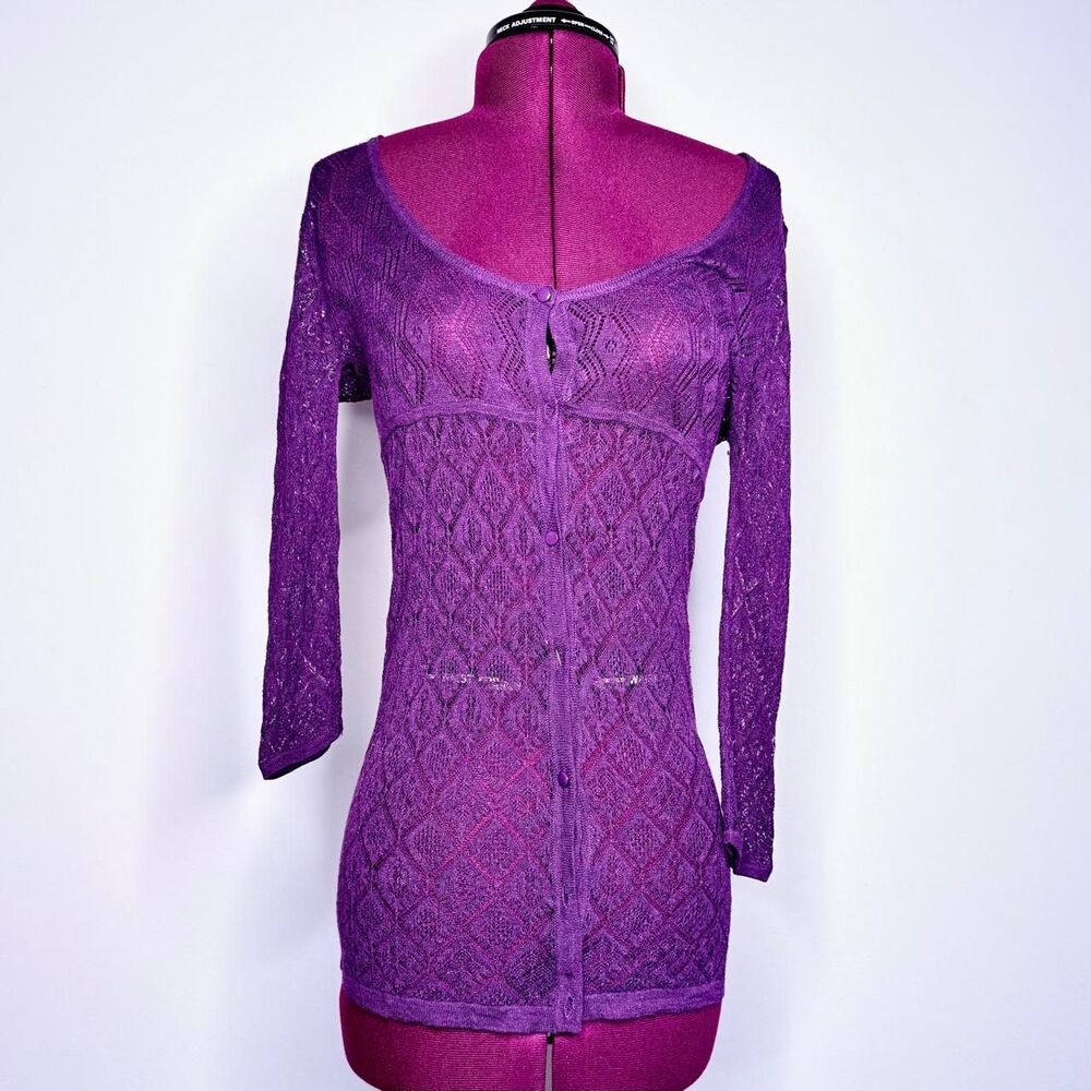 Sfera Purple Diamond Lace Button Up Babydoll Cardigan Size M Fairycore Whimsy